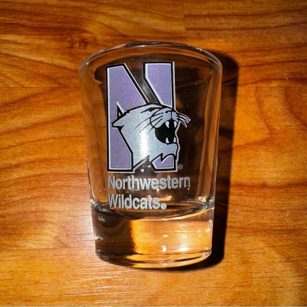 Rare Vtg Northwestern University Wildcats Shot Glass Graphic Print Bar Mancave